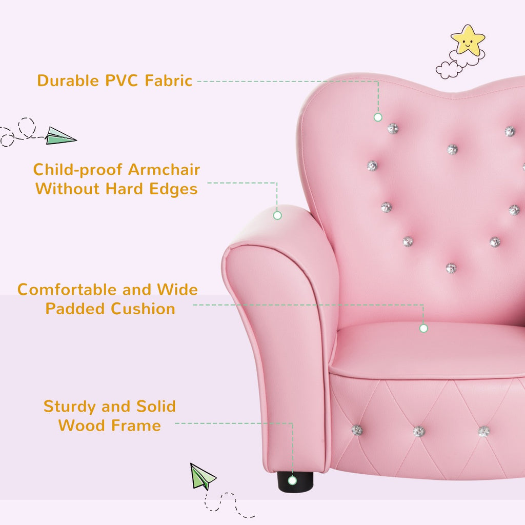 Toddler Sofa, Princess Couch Furniture With Diamond Decoration For Preschool Child, Pink