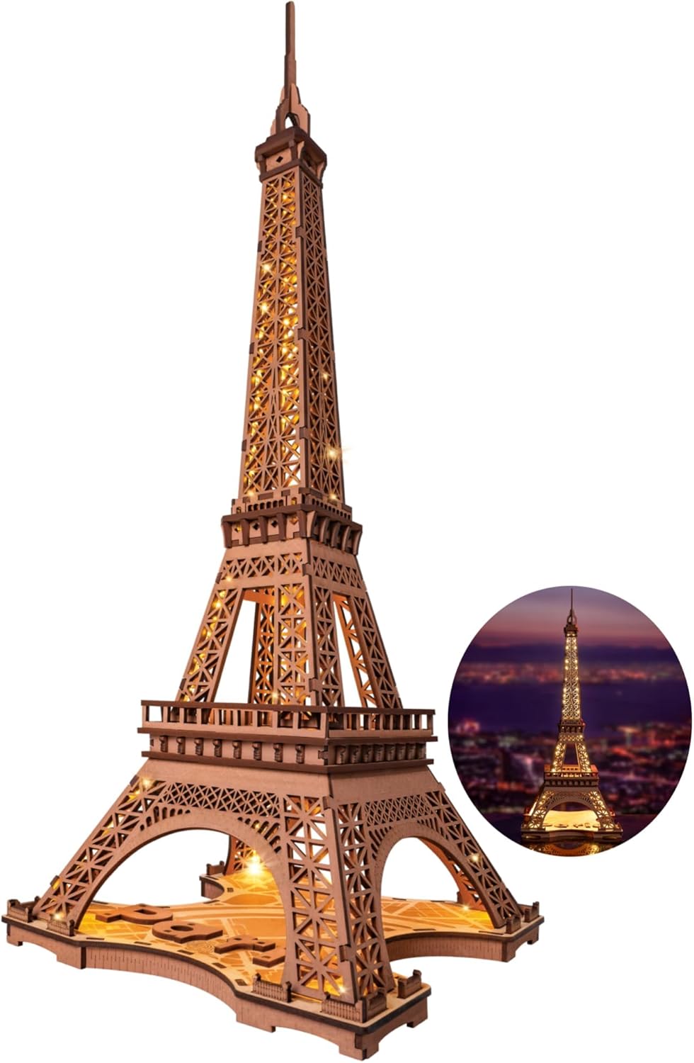 Night Of The Eiffel Tower Large Wooden Puzzle With 4 Light Shows