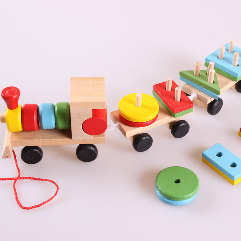 Wooden Train Three-section Tractor Toy