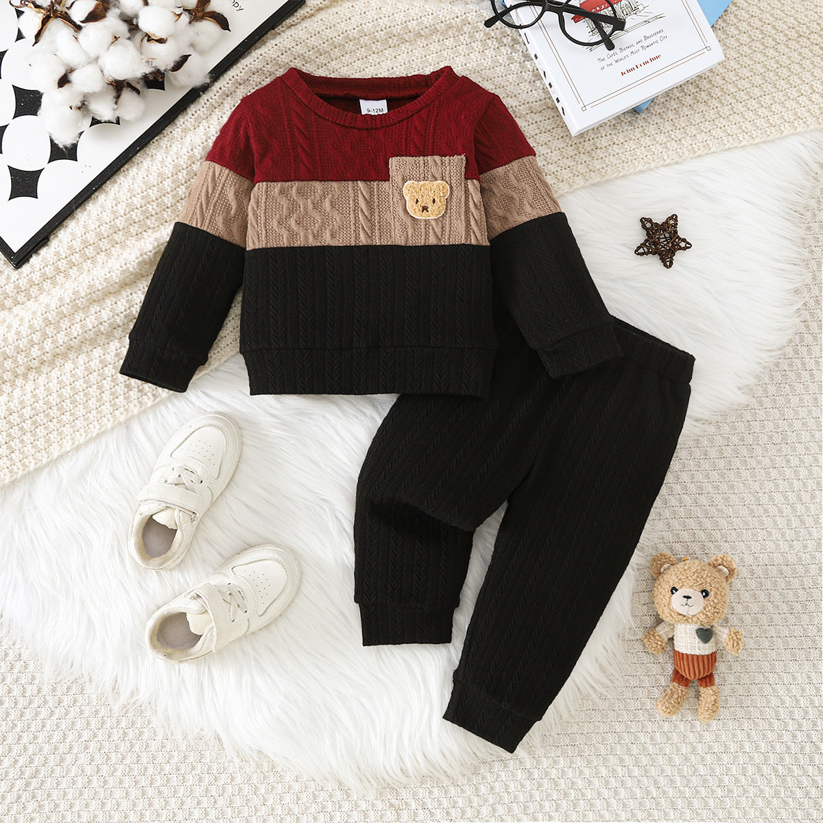 Color-block Crewneck Long-sleeve With Bear Patch