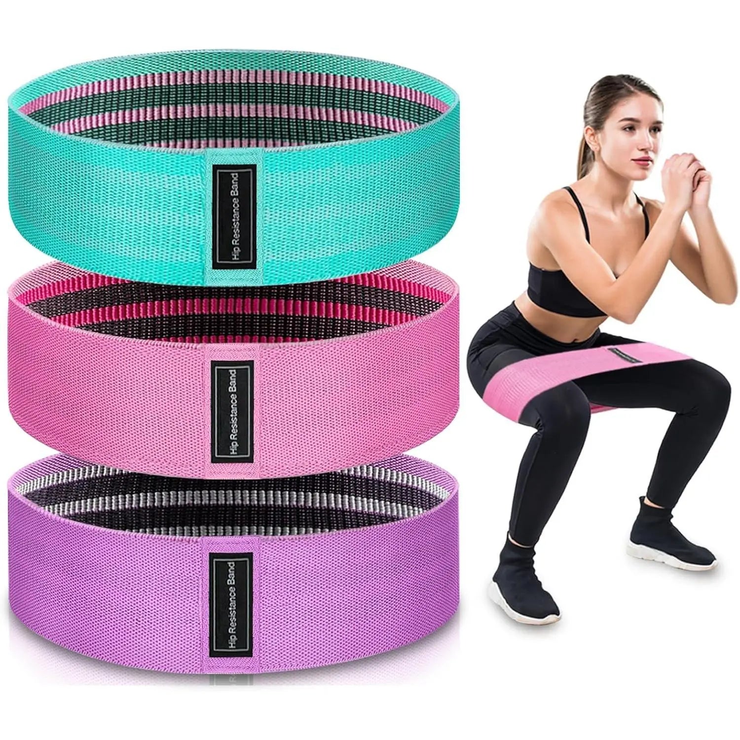 Exercise Bands, 3 Levels Fabric Resistance Bands for Working Out, Workout Bands Resistance for Women & Men, Multi-Colored Fabric Booty Bands for Leg Strength Training, Yoga