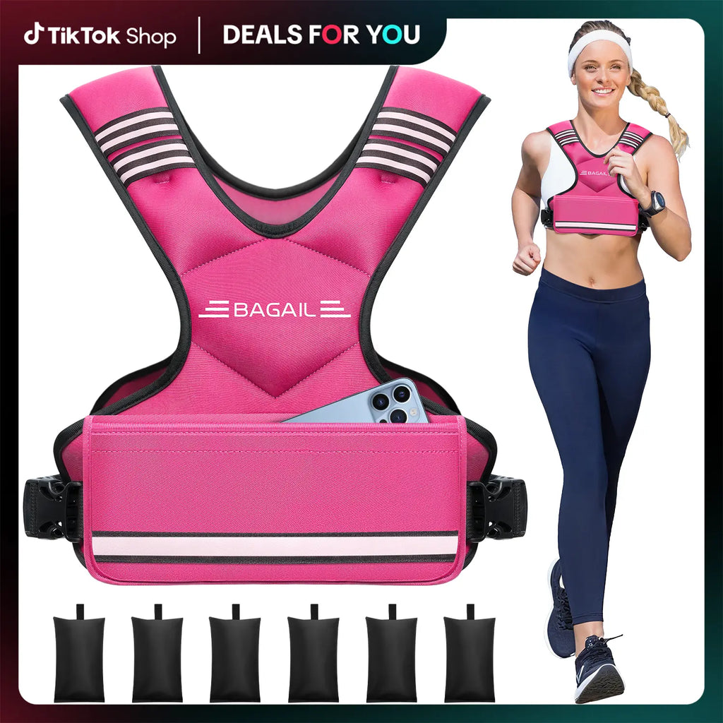 【Springstatements】Bagail Adjustable Weighted Vest 4-10Lb 12-18Lb 20-32Lb Rucking Vest for Women & Men with 6 Weights & Large Pocket Ideal for Home Workouts Running Walking Strength Training Muscle Exercise Equipment