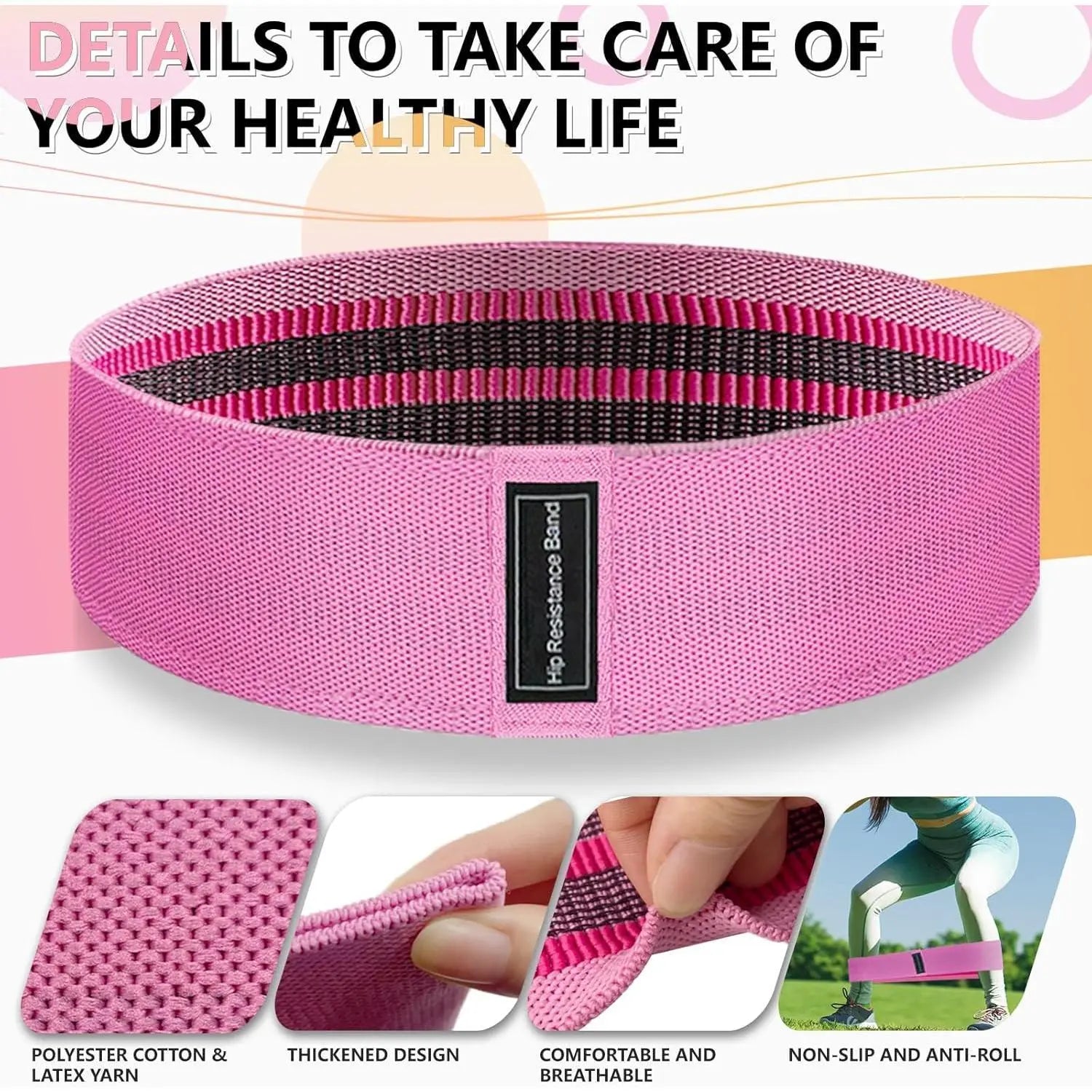 Exercise Bands, 3 Levels Fabric Resistance Bands for Working Out, Workout Bands Resistance for Women & Men, Multi-Colored Fabric Booty Bands for Leg Strength Training, Yoga