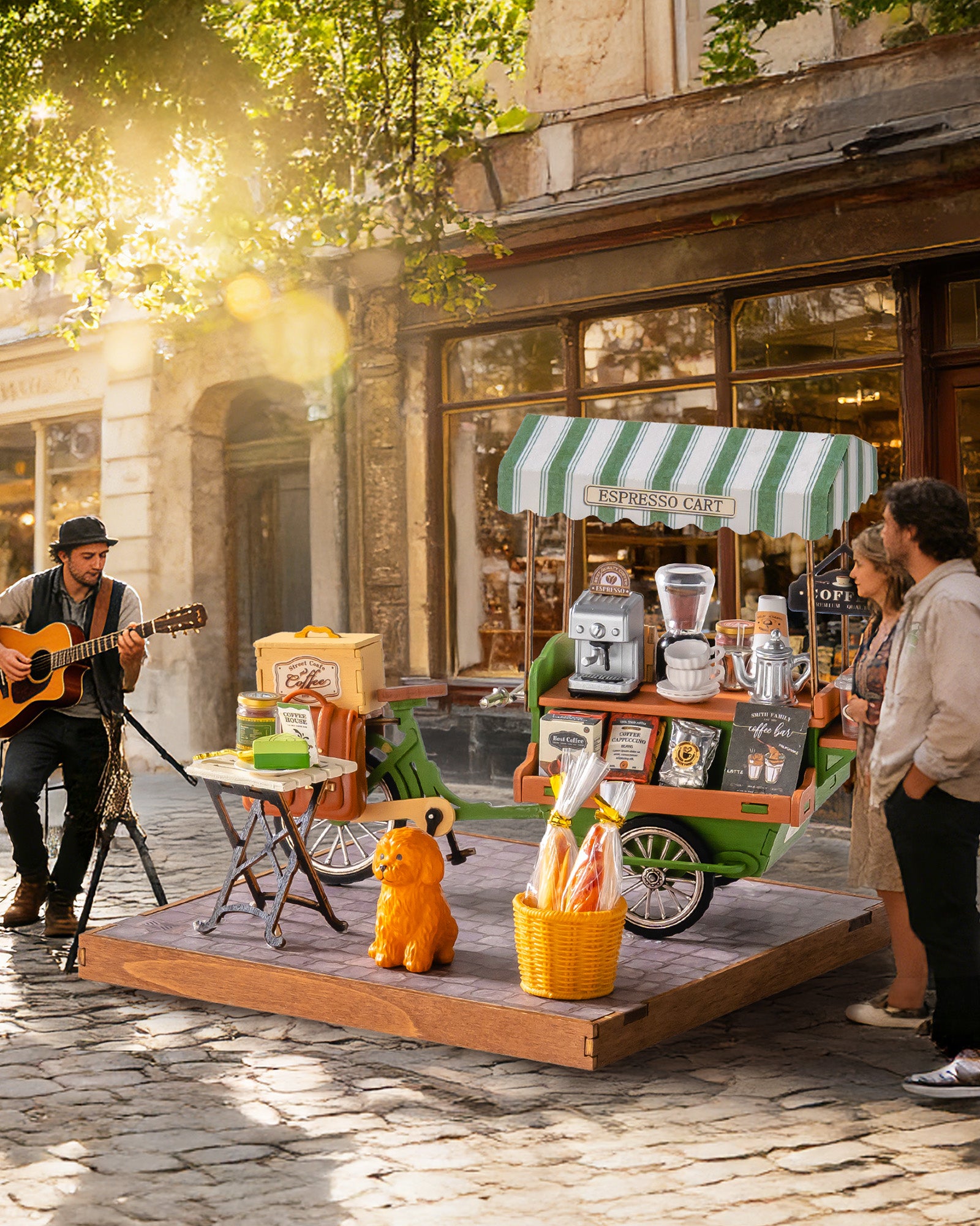 Coffee Cart Mini DIY Kit, 290-piece 3D Wooden Dollhouse Model, No Glue Required, Desktop Decoration And Handmade Gift For Adults