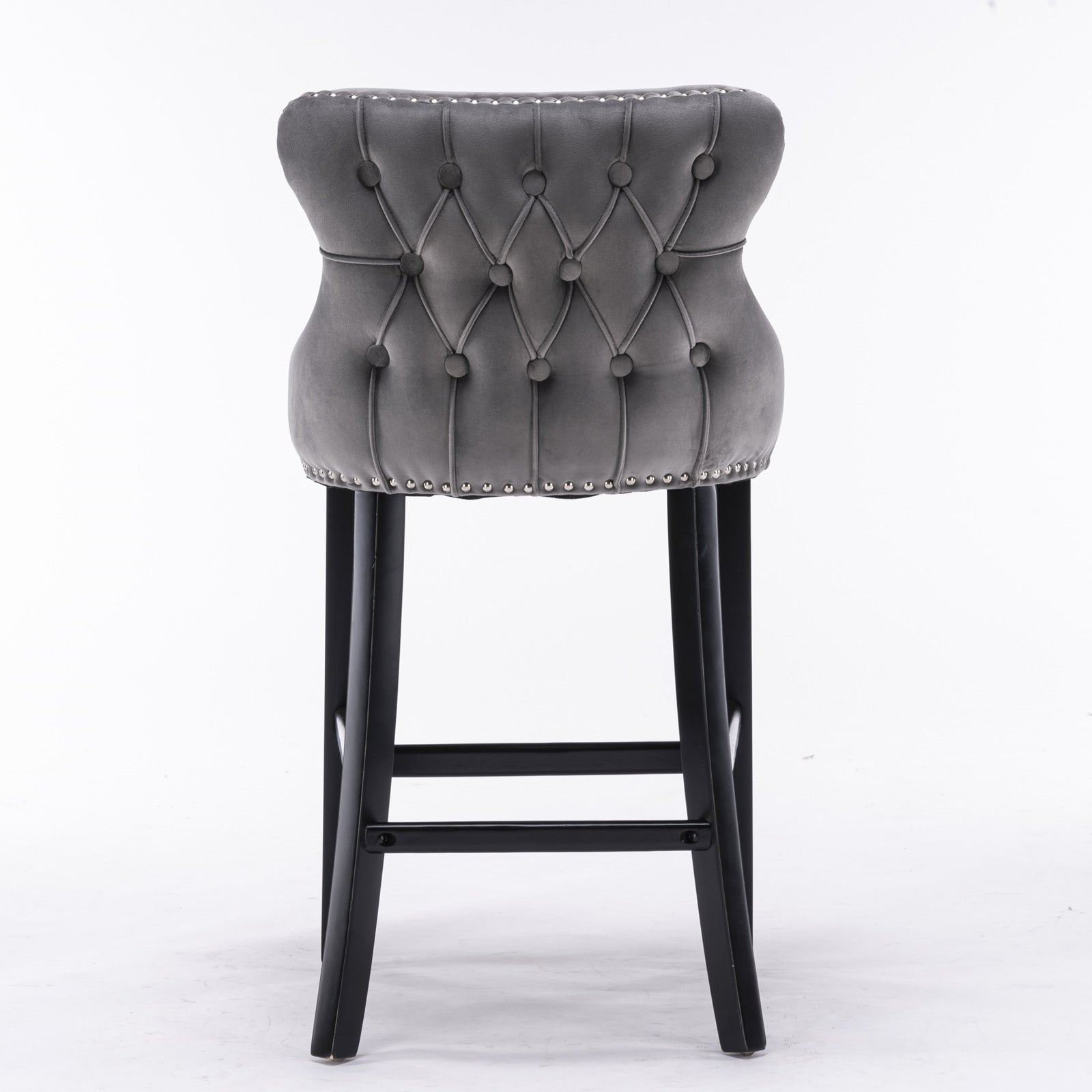 Contemporary Velvet Upholstered Wing-Back Barstools With Buttons, Bar Stools, Set Of 2 Gray