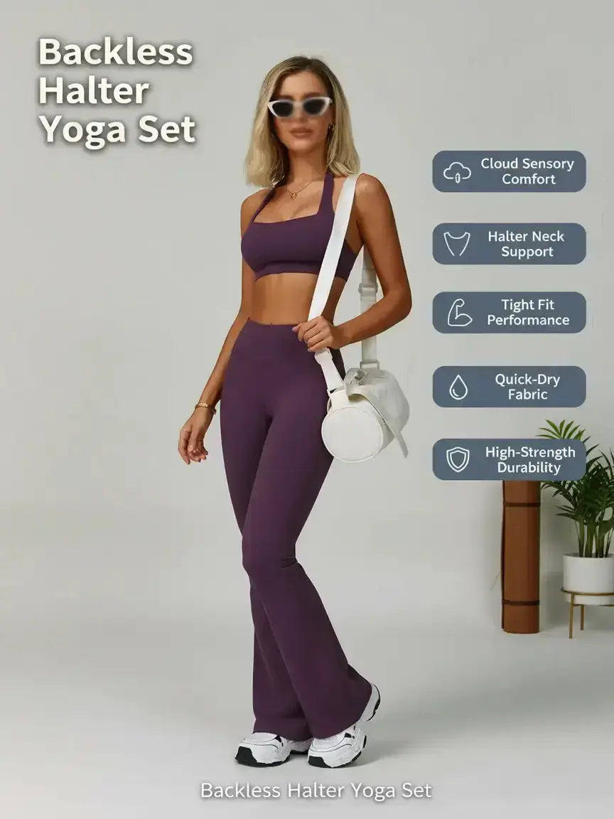 Cloud Sensory Backless Yoga Set, Halter Neck Tight Fit Quick-Dry Fitness Clothes, High-Strength Sports Wear for Women, Gym Exercise Activewear, Yoga Gym Outfits, Yoga Workout Activewear