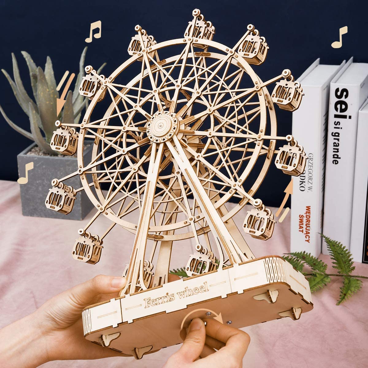 DIY Wooden Rotatable Ferris Wheel Model With Playing Music