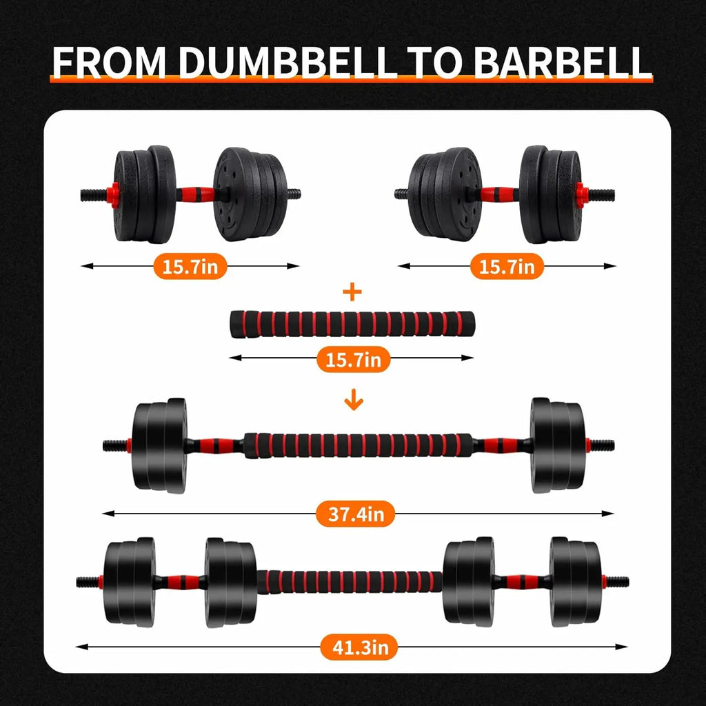 44Lbs Adjustable 2-In-1 Dumbbell Convertible Barbell & Dumbbell Quick-Change Weight System Ideal for Fitness Home Gym
