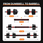 44Lbs Adjustable 2-In-1 Dumbbell Convertible Barbell & Dumbbell Quick-Change Weight System Ideal for Fitness Home Gym