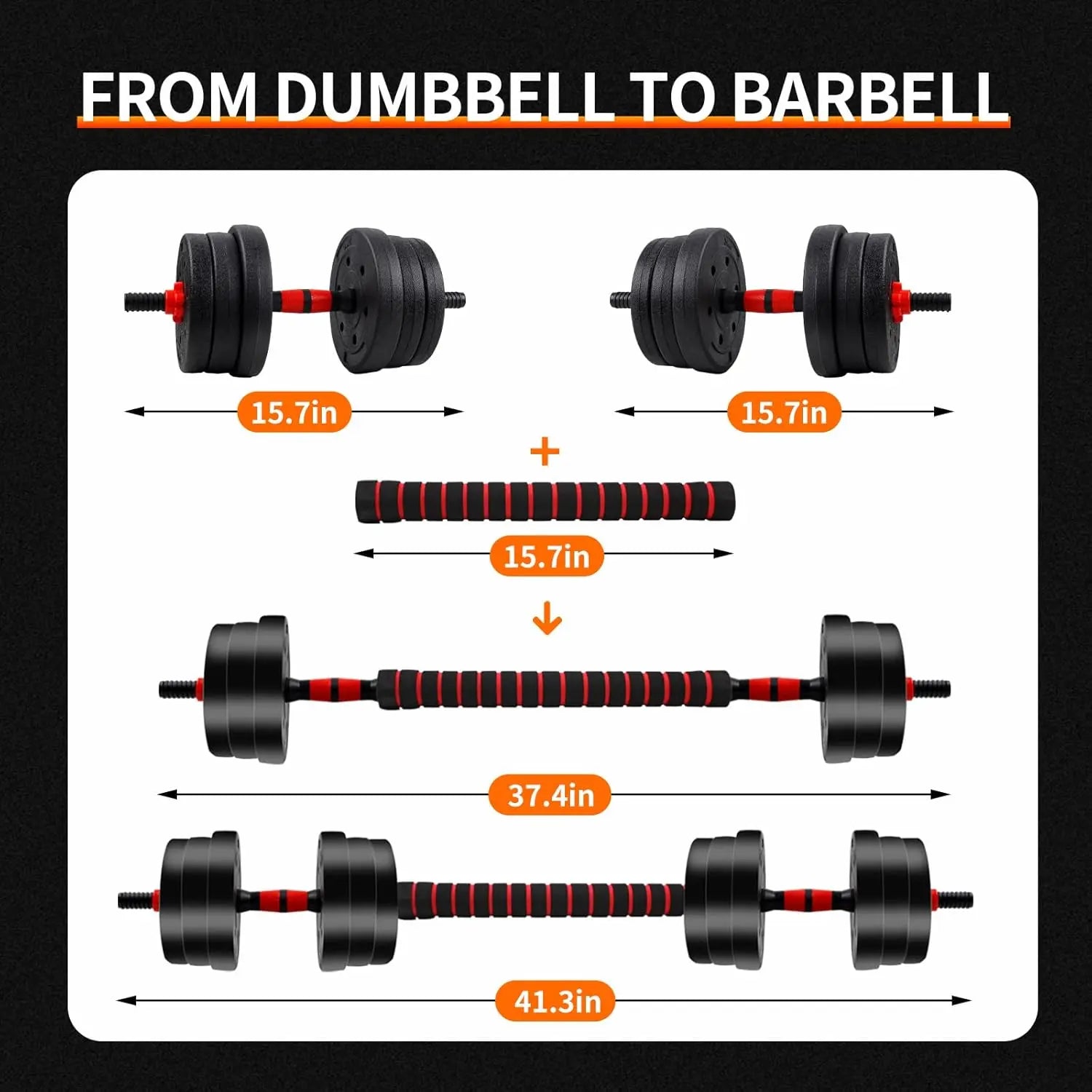 44Lbs Adjustable 2-In-1 Dumbbell Convertible Barbell & Dumbbell Quick-Change Weight System Ideal for Fitness Home Gym