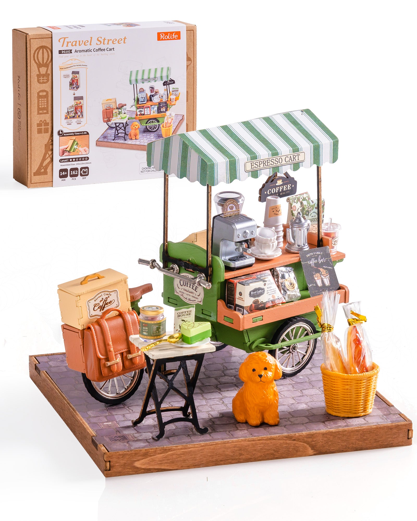 Coffee Cart Mini DIY Kit, 290-piece 3D Wooden Dollhouse Model, No Glue Required, Desktop Decoration And Handmade Gift For Adults