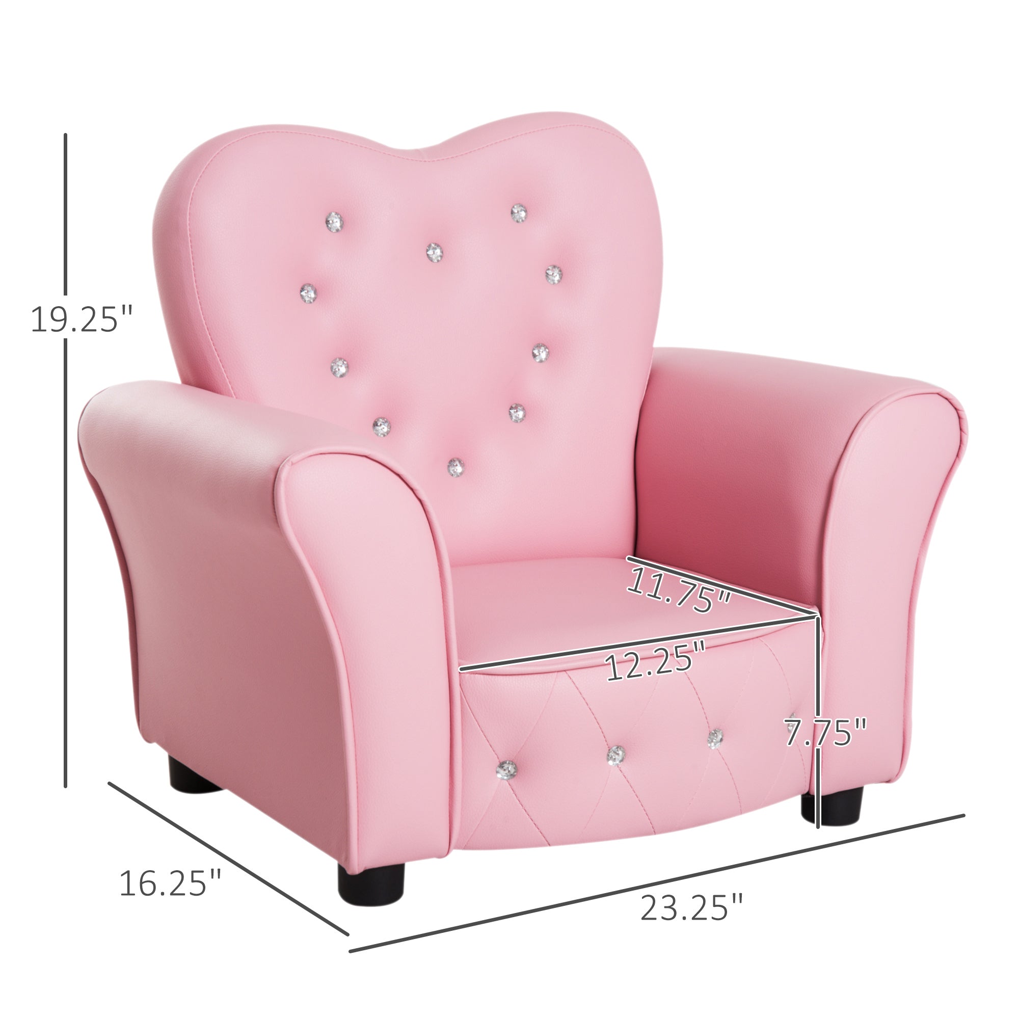 Toddler Sofa, Princess Couch Furniture With Diamond Decoration For Preschool Child, Pink