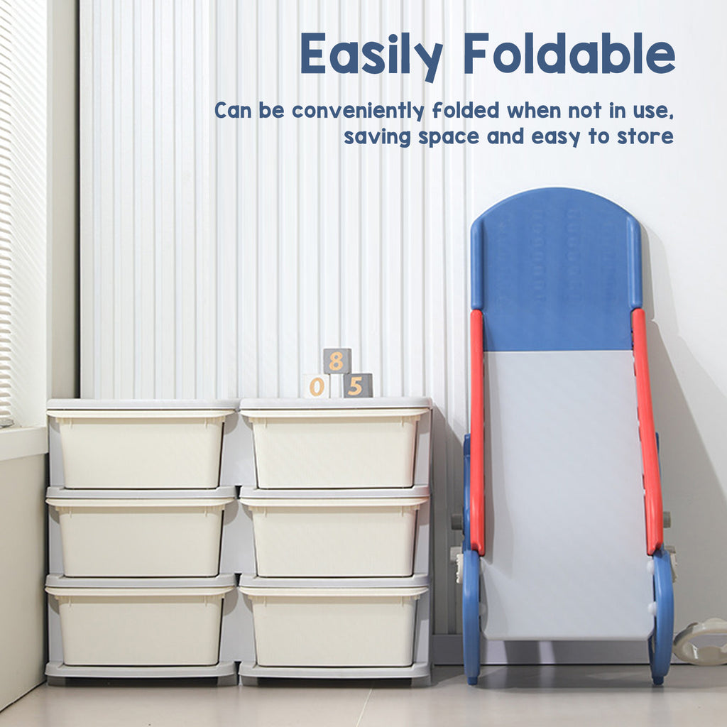 Toddler Indoor Slide For 0 To 3 Years Old Easy Assembly Dinosaur Shape Foldable Slide With Basketball Hoop Stairs Blue