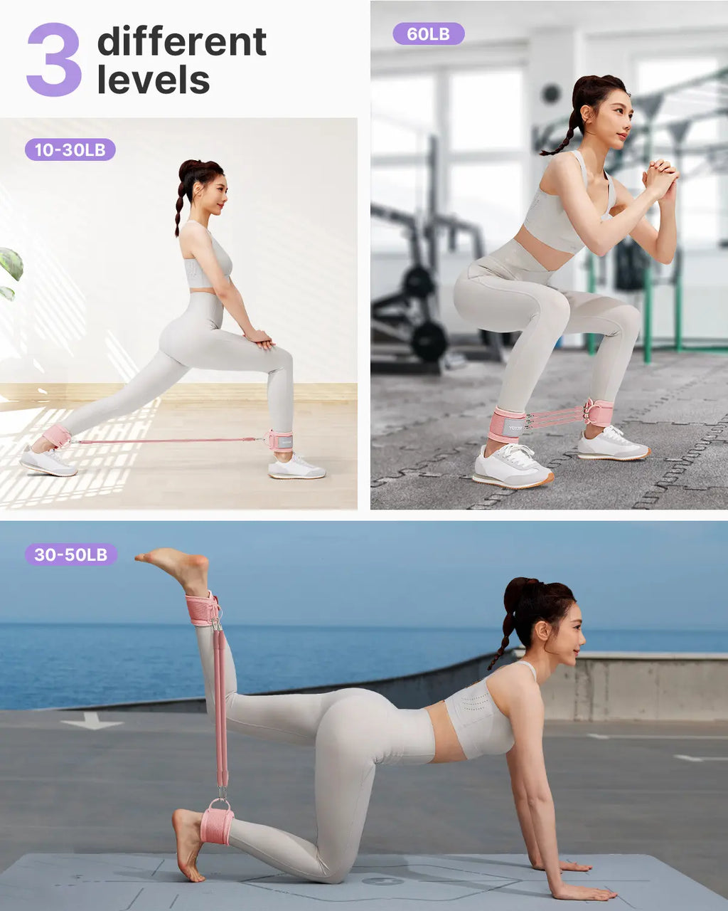 YOTTOY Ankle Resistance Bands with Cuffs Adjustable Straps for Leg & Glute Workout Butt Exercise Bands for Cable Machines Women Perfect for Hip Fitness & Booty Training