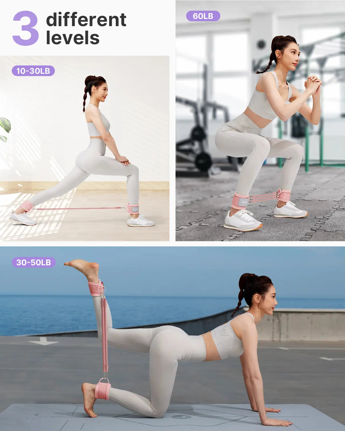 YOTTOY Ankle Resistance Bands with Cuffs Adjustable Straps for Leg & Glute Workout Butt Exercise Bands for Cable Machines Women Perfect for Hip Fitness & Booty Training