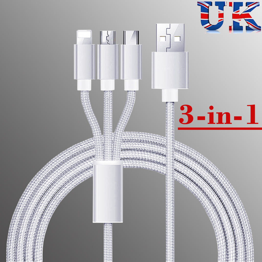 USB Charging Cable 3 In 1 Multi Head Charger For Most Devices