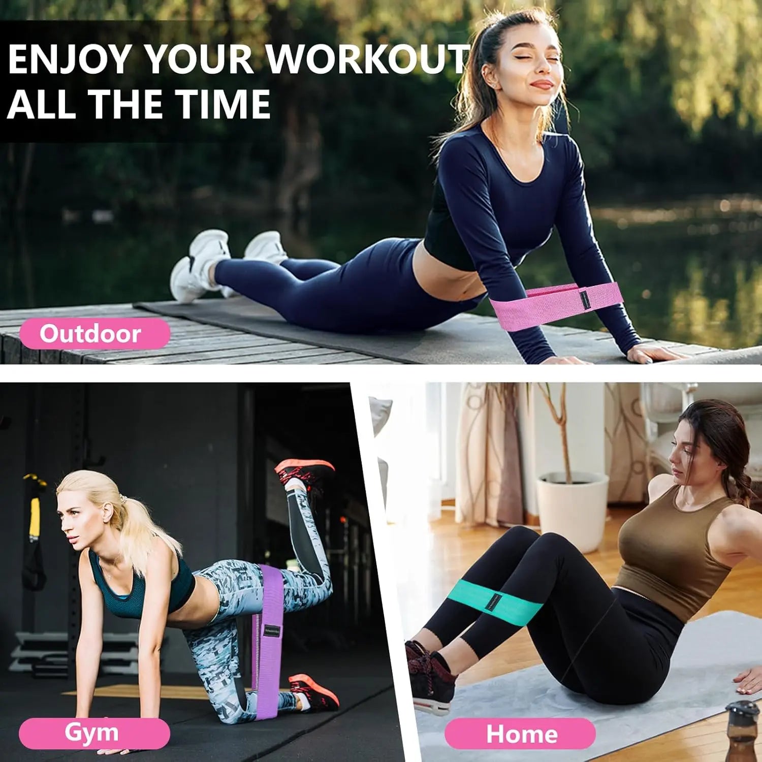 Exercise Bands, 3 Levels Fabric Resistance Bands for Working Out, Workout Bands Resistance for Women & Men, Multi-Colored Fabric Booty Bands for Leg Strength Training, Yoga