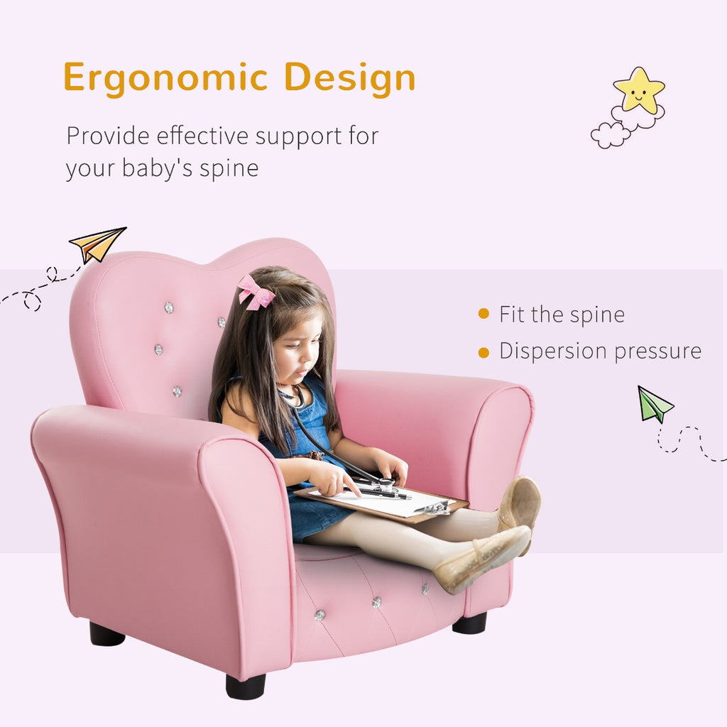 Toddler Sofa, Princess Couch Furniture With Diamond Decoration For Preschool Child, Pink
