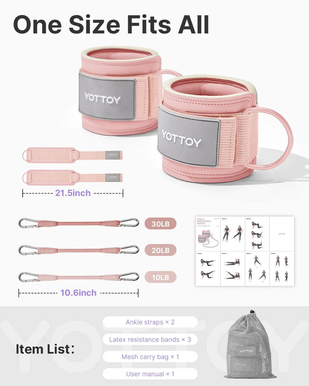 YOTTOY Ankle Resistance Bands with Cuffs Adjustable Straps for Leg & Glute Workout Butt Exercise Bands for Cable Machines Women Perfect for Hip Fitness & Booty Training