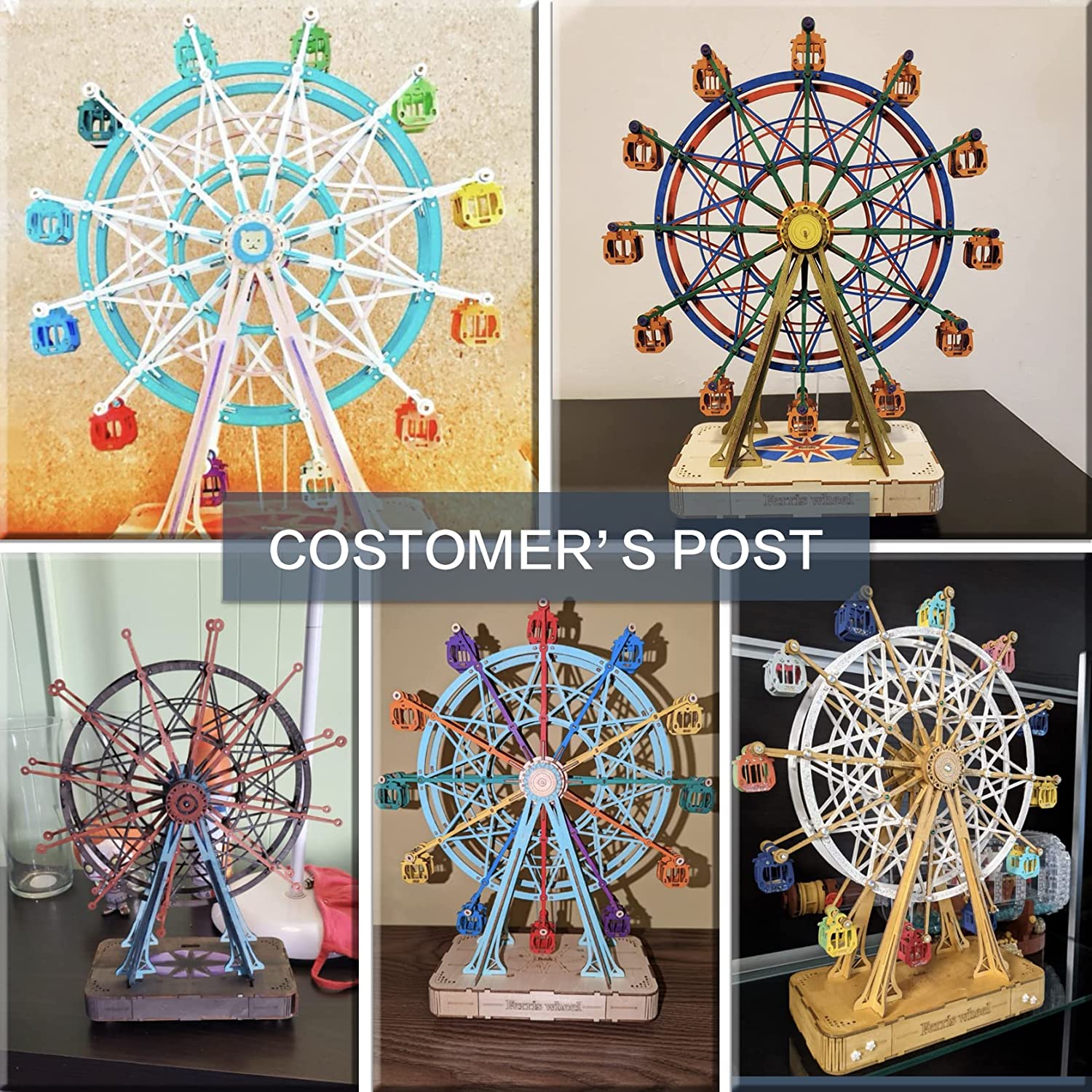 DIY Wooden Rotatable Ferris Wheel Model With Playing Music