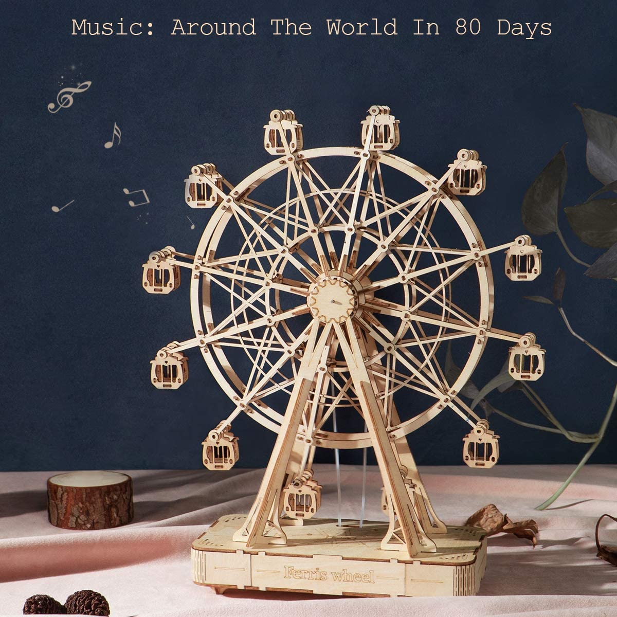DIY Wooden Rotatable Ferris Wheel Model With Playing Music