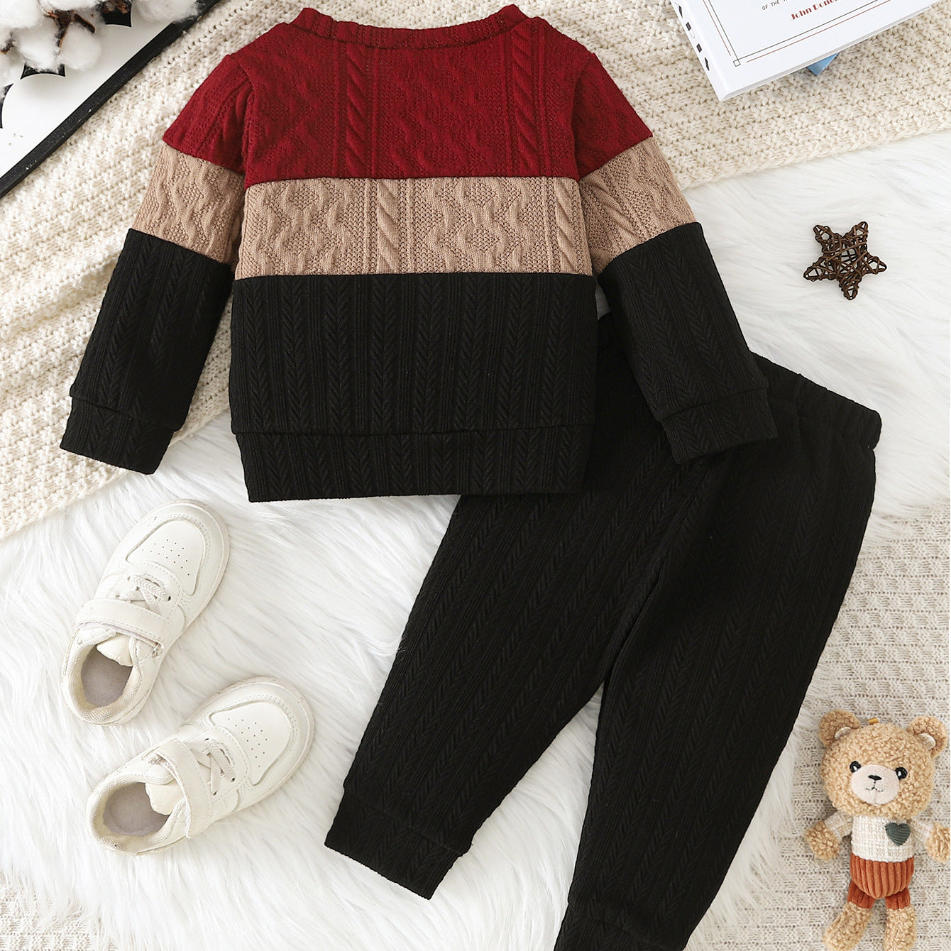 Color-block Crewneck Long-sleeve With Bear Patch