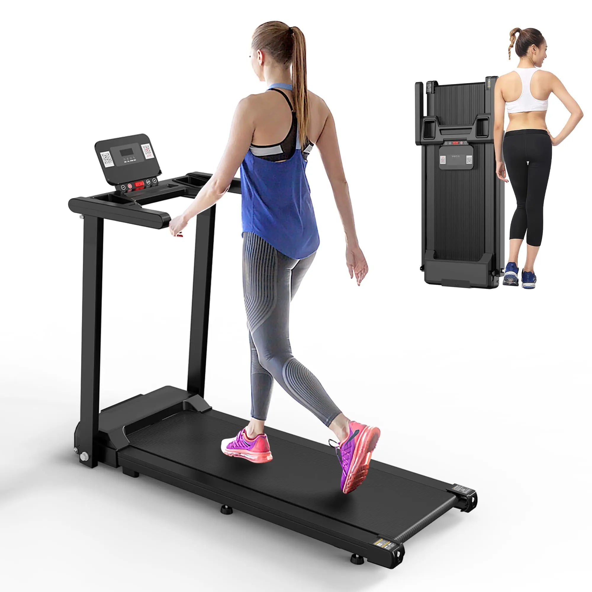 LIVIVOX Folding Fitness Treadmill with Handle, 2.5HP,LED Display, 300LBS Capacity, Portable Home Gym Walking Pad Treadmill for Small-Space，Back to School
