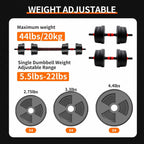 44Lbs Adjustable 2-In-1 Dumbbell Convertible Barbell & Dumbbell Quick-Change Weight System Ideal for Fitness Home Gym
