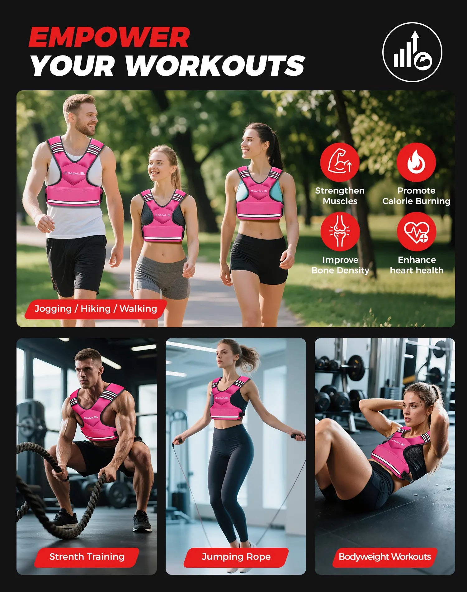 【Springstatements】Bagail Adjustable Weighted Vest 4-10Lb 12-18Lb 20-32Lb Rucking Vest for Women & Men with 6 Weights & Large Pocket Ideal for Home Workouts Running Walking Strength Training Muscle Exercise Equipment