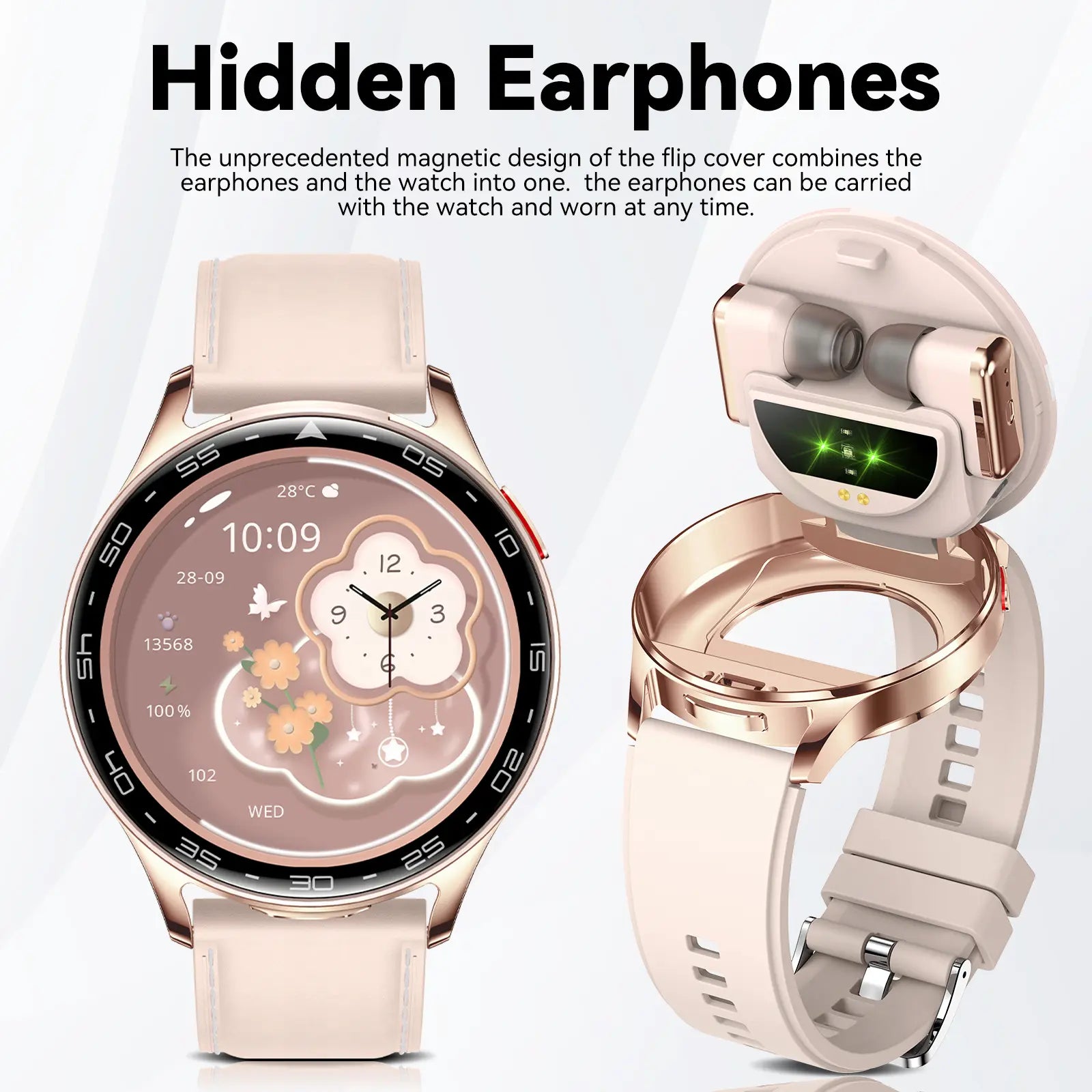 Multifunctional Smart Watches for Women Men with Earbuds & Shell Strap, Wirelss Calls(Answer&Make), 1.39'' HD Screen Smartwatch with IP67 Waterproof Muisc Player Magenatic Charging for Ios Android Smartphones for Holiday Gifts