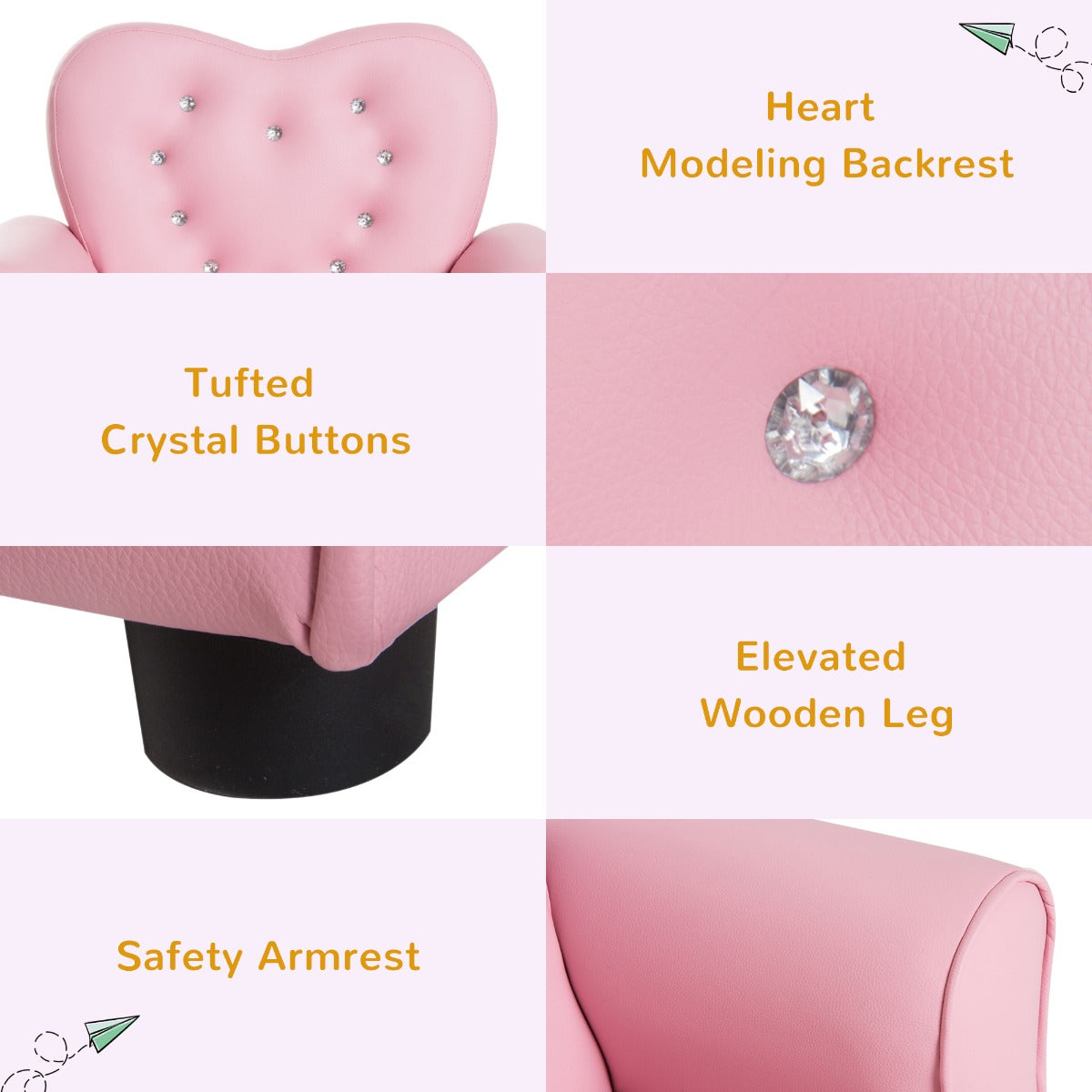 Toddler Sofa, Princess Couch Furniture With Diamond Decoration For Preschool Child, Pink