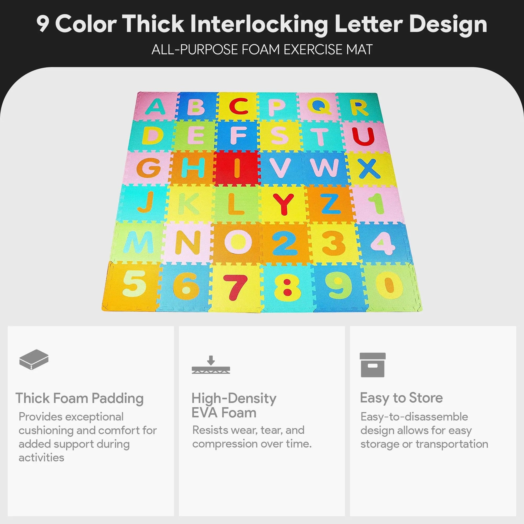 Balancefrom 9 Color Thick Interlocking Letter Puzzle Foam Exercise Play Mats, 36