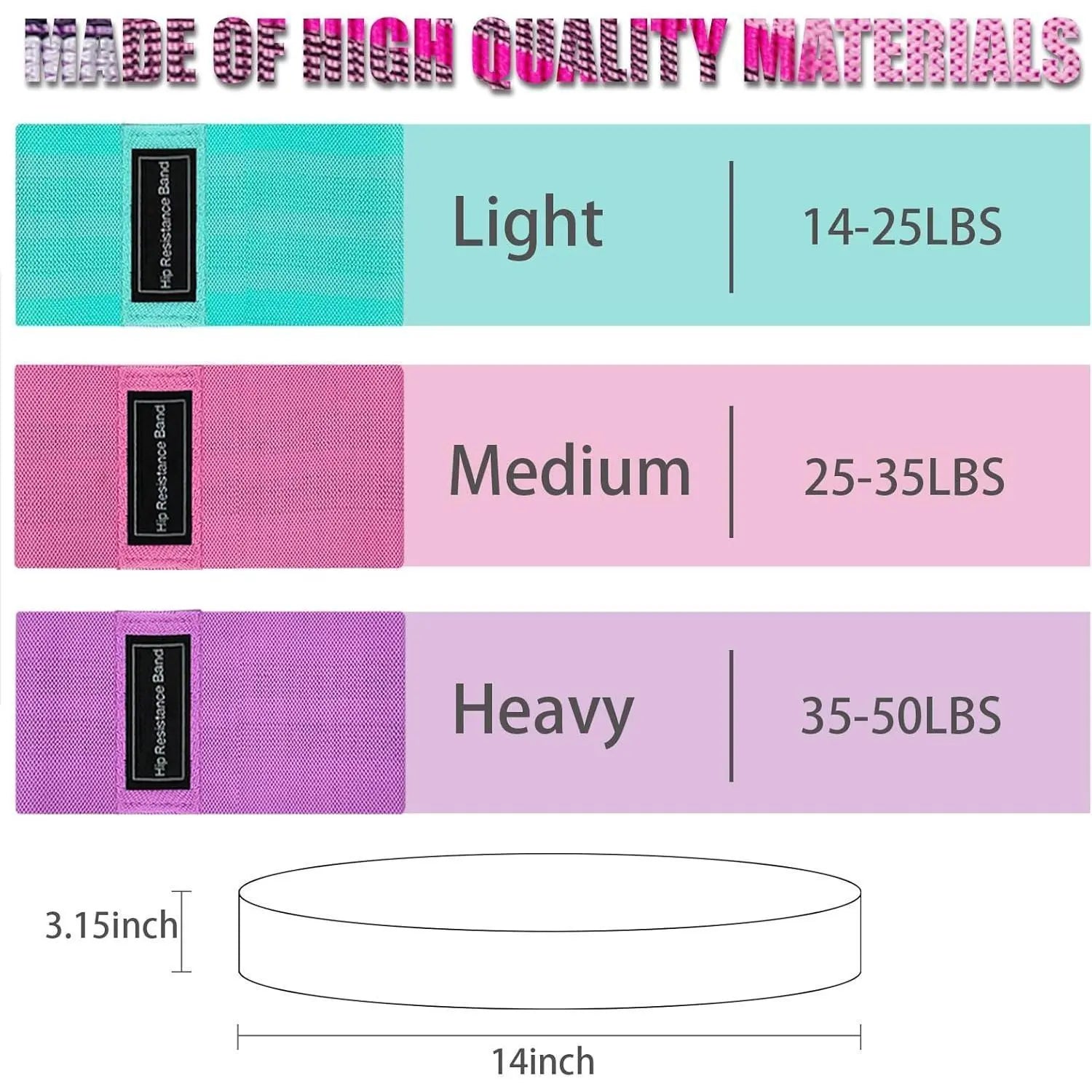 Exercise Bands, 3 Levels Fabric Resistance Bands for Working Out, Workout Bands Resistance for Women & Men, Multi-Colored Fabric Booty Bands for Leg Strength Training, Yoga